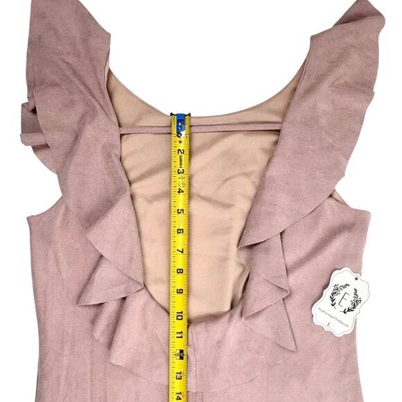 NWT Faux Suede Low-Back Ruffle Shift Dress Blush Pink Sexy Coquette Y2K Sawyer L - Picture 12 of 13